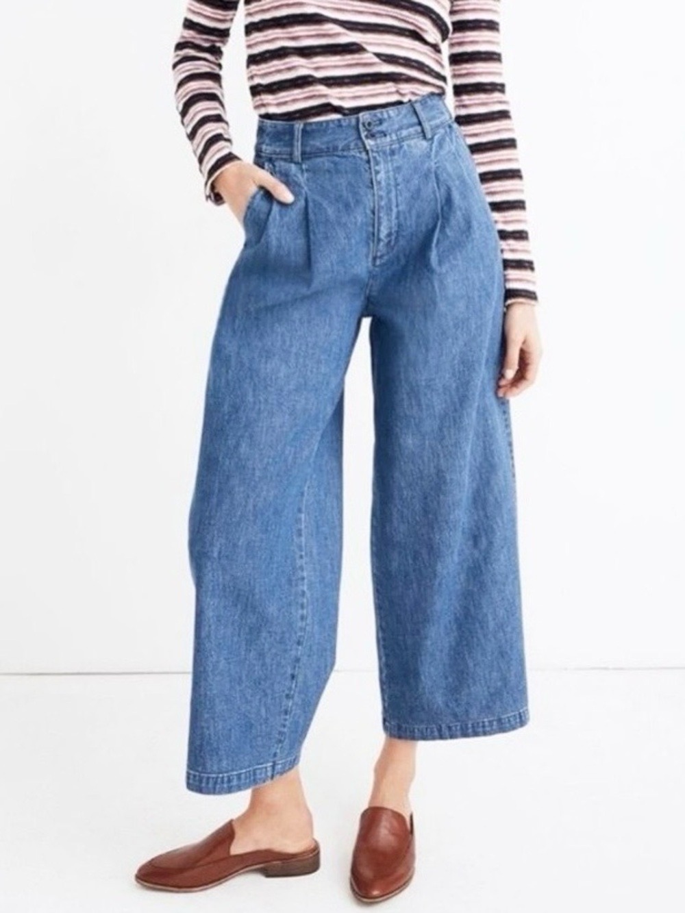 Madewell Pleated Wide Leg Crop Jeans size 10